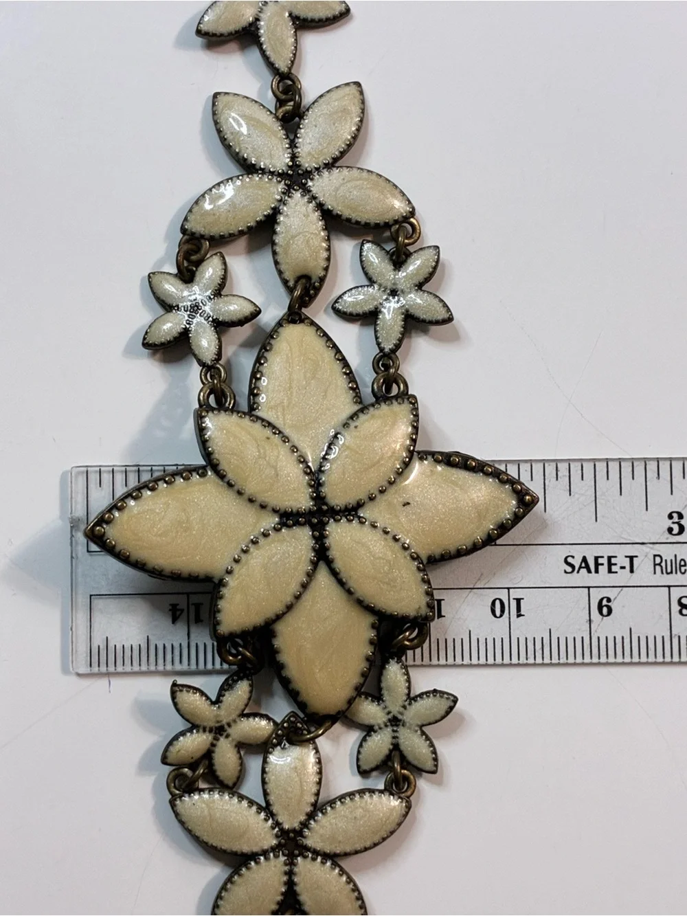 Cream Gold Metallic Enamel Floral Statement Bracelet Lightweight Boho Casual